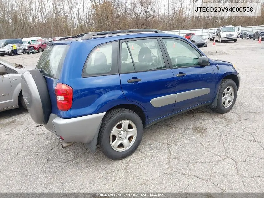 2004 Toyota Rav4 VIN: JTEGD20V940005581 Lot: 40791716