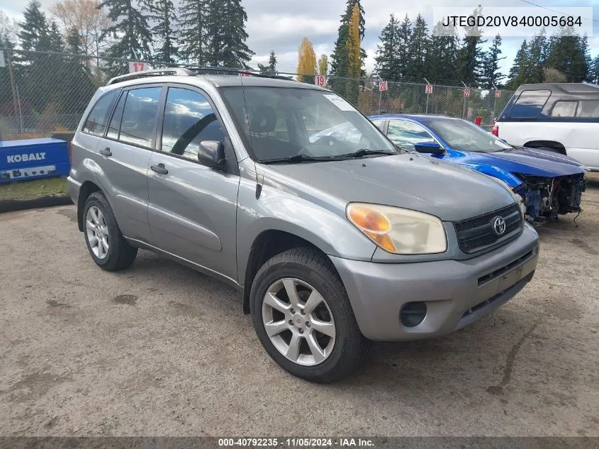 2004 Toyota Rav4 VIN: JTEGD20V840005684 Lot: 40792235