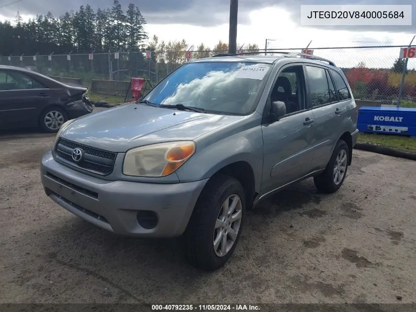 2004 Toyota Rav4 VIN: JTEGD20V840005684 Lot: 40792235