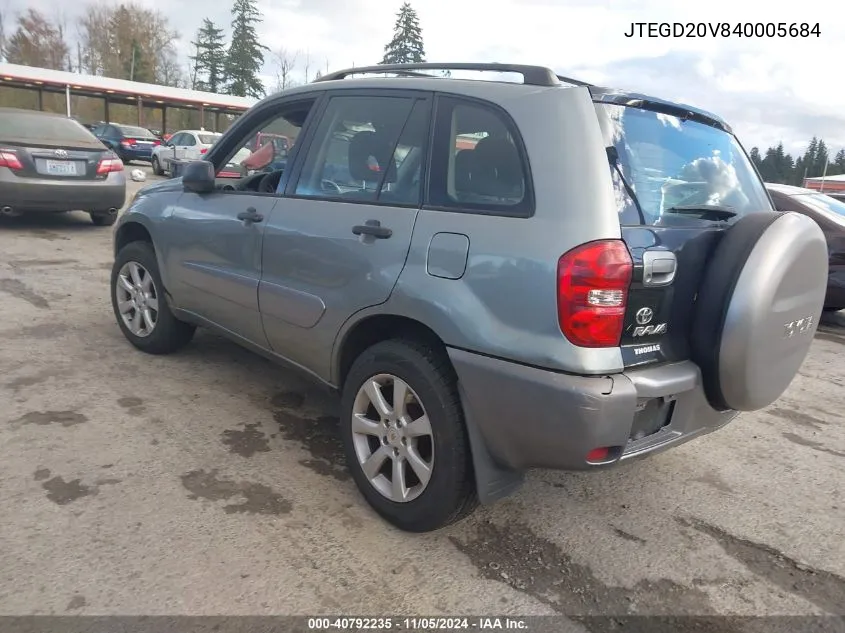 2004 Toyota Rav4 VIN: JTEGD20V840005684 Lot: 40792235