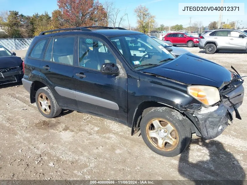 2004 Toyota Rav4 VIN: JTEGD20V040012371 Lot: 40800686