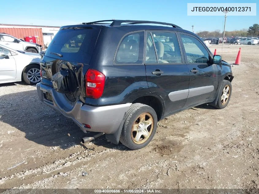 2004 Toyota Rav4 VIN: JTEGD20V040012371 Lot: 40800686