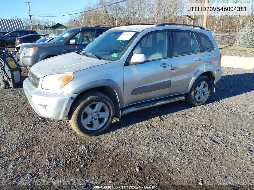 2004 Toyota Rav4 VIN: JTEHD20V546004381 Lot: 40838786