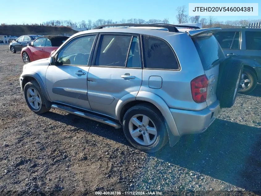 2004 Toyota Rav4 VIN: JTEHD20V546004381 Lot: 40838786