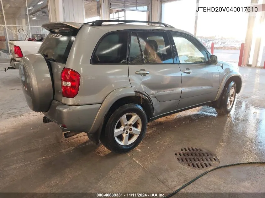 2004 Toyota Rav4 VIN: JTEHD20V040017610 Lot: 40839331