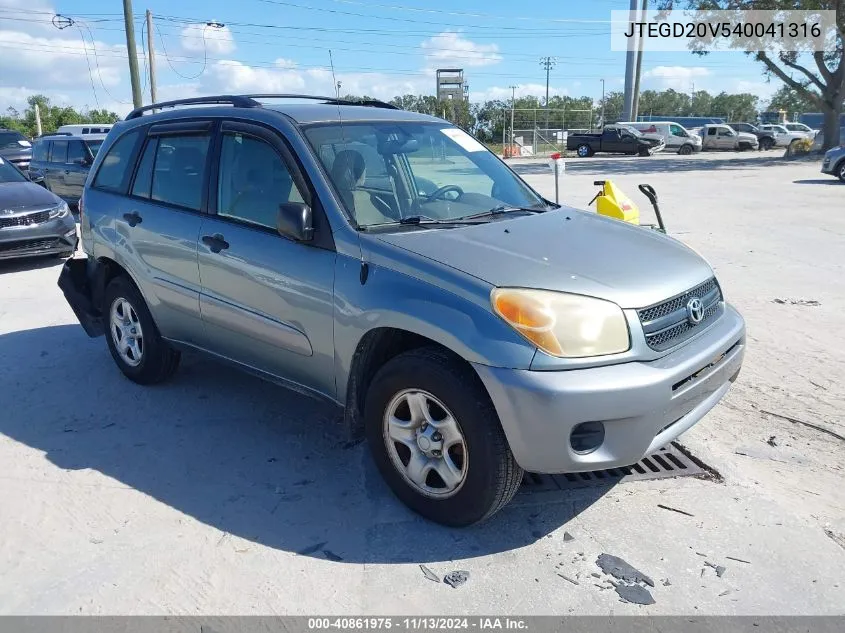 2004 Toyota Rav4 VIN: JTEGD20V540041316 Lot: 40861975