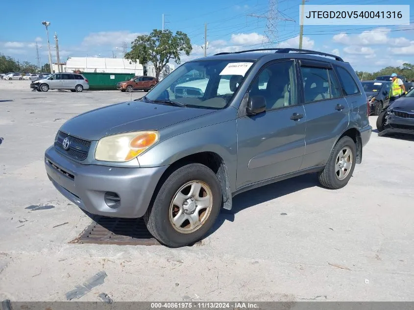 2004 Toyota Rav4 VIN: JTEGD20V540041316 Lot: 40861975