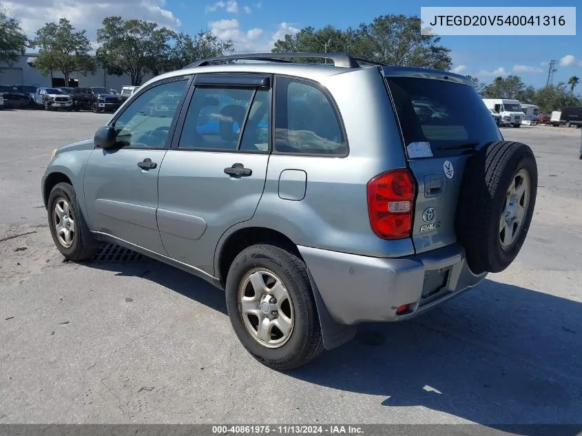 2004 Toyota Rav4 VIN: JTEGD20V540041316 Lot: 40861975