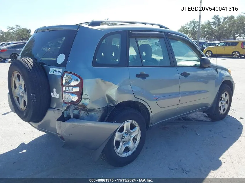 2004 Toyota Rav4 VIN: JTEGD20V540041316 Lot: 40861975