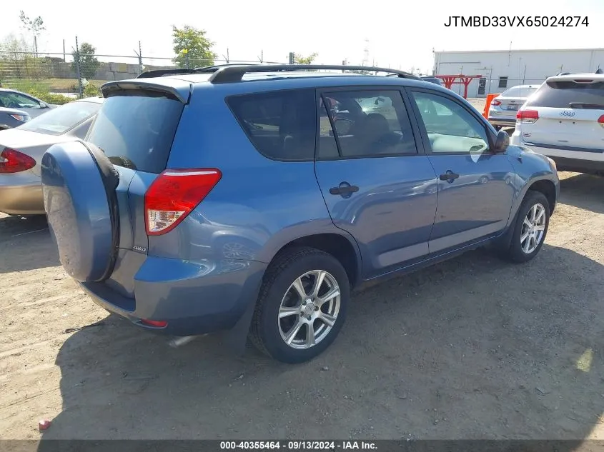 2006 Toyota Rav4 VIN: JTMBD33VX65024274 Lot: 40355464