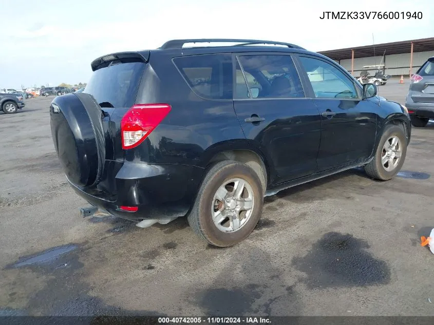 2006 Toyota Rav4 Base V6 VIN: JTMZK33V766001940 Lot: 40742005