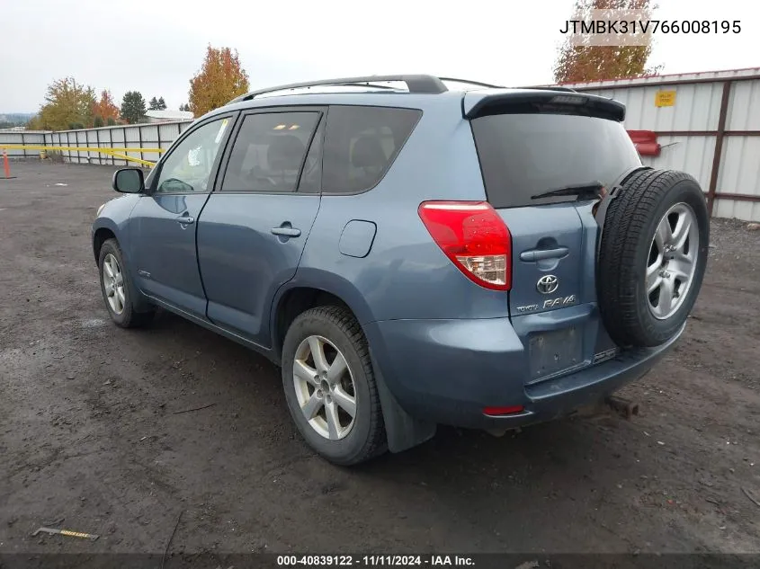 2006 Toyota Rav4 Limited V6 VIN: JTMBK31V766008195 Lot: 40839122