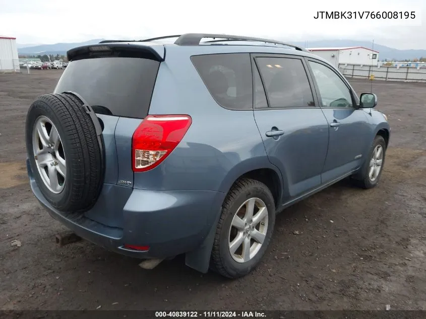 2006 Toyota Rav4 Limited V6 VIN: JTMBK31V766008195 Lot: 40839122