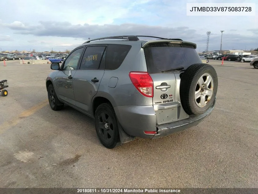 2007 Toyota Rav4 VIN: JTMBD33V875083728 Lot: 20180811