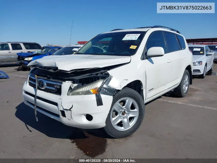 2007 Toyota Rav4 Limited V6 VIN: JTMBK31V875022663 Lot: 40125325