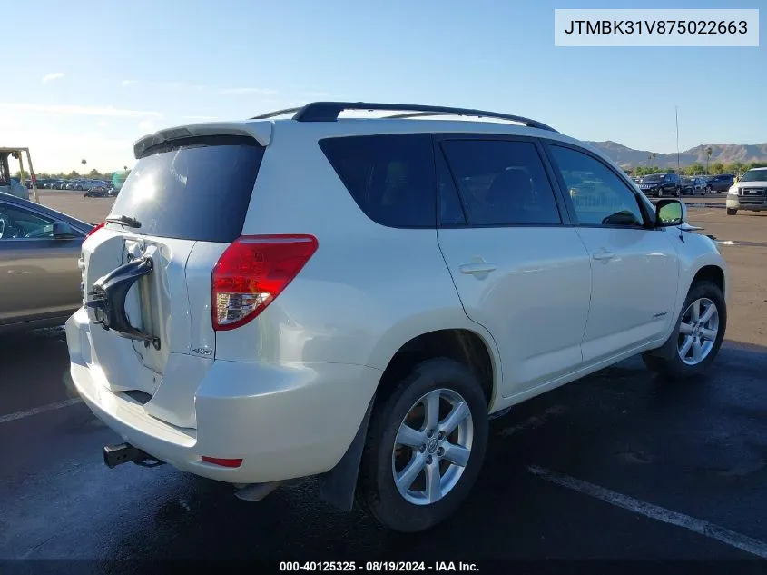 2007 Toyota Rav4 Limited V6 VIN: JTMBK31V875022663 Lot: 40125325