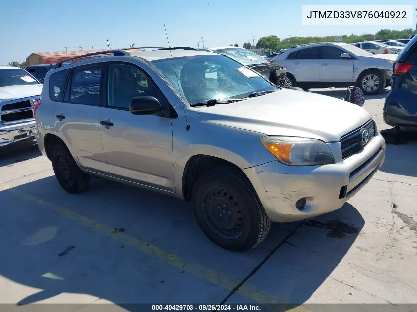 2007 Toyota Rav4 VIN: JTMZD33V876040922 Lot: 40429703