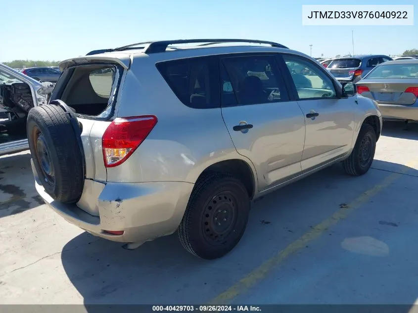 JTMZD33V876040922 2007 Toyota Rav4