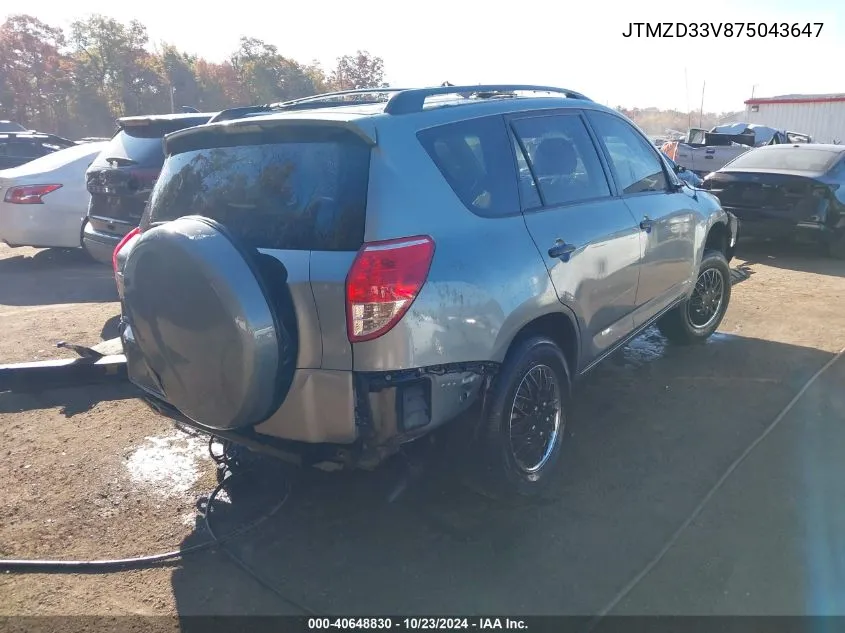 2007 Toyota Rav4 VIN: JTMZD33V875043647 Lot: 40648830