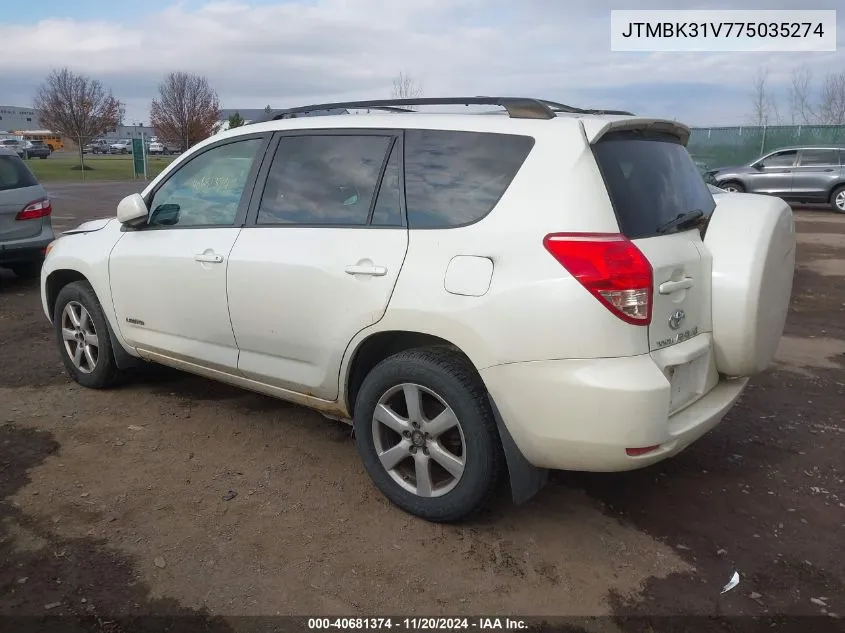 2007 Toyota Rav4 Limited V6 VIN: JTMBK31V775035274 Lot: 40681374