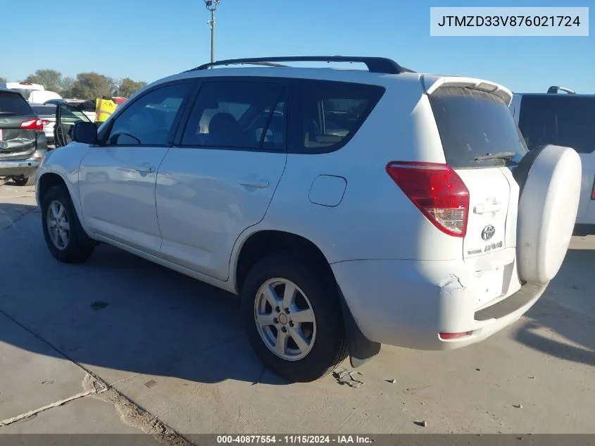 2007 Toyota Rav4 VIN: JTMZD33V876021724 Lot: 40877554