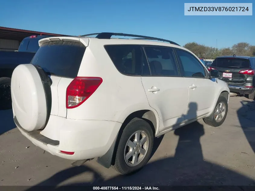 2007 Toyota Rav4 VIN: JTMZD33V876021724 Lot: 40877554