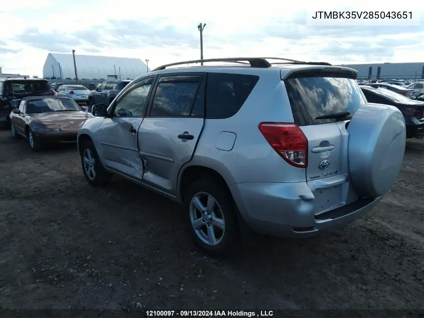 2008 Toyota Rav4 VIN: JTMBK35V285043651 Lot: 12100097