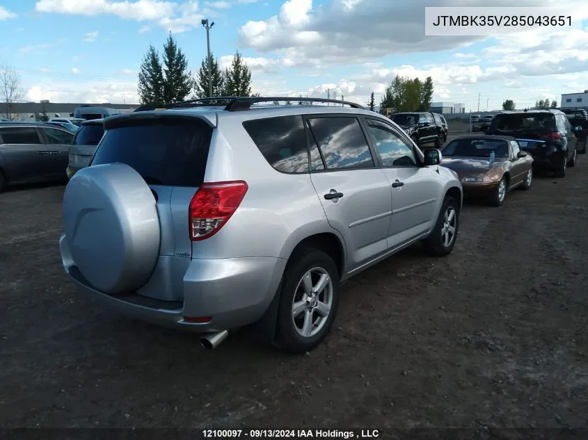 2008 Toyota Rav4 VIN: JTMBK35V285043651 Lot: 12100097