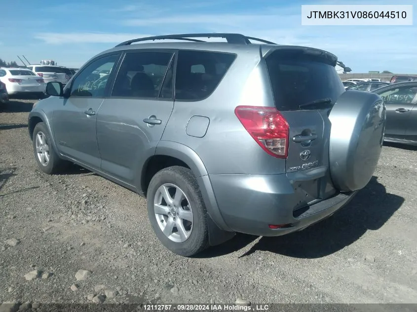 2008 Toyota Rav4 Limited VIN: JTMBK31V086044510 Lot: 12112757