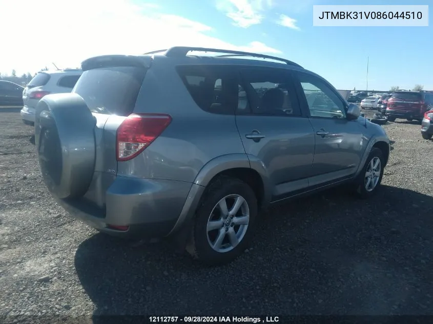 2008 Toyota Rav4 Limited VIN: JTMBK31V086044510 Lot: 12112757