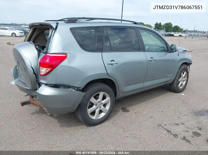 2008 Toyota Rav4 Limited VIN: JTMZD31V786067551 Lot: 40191859