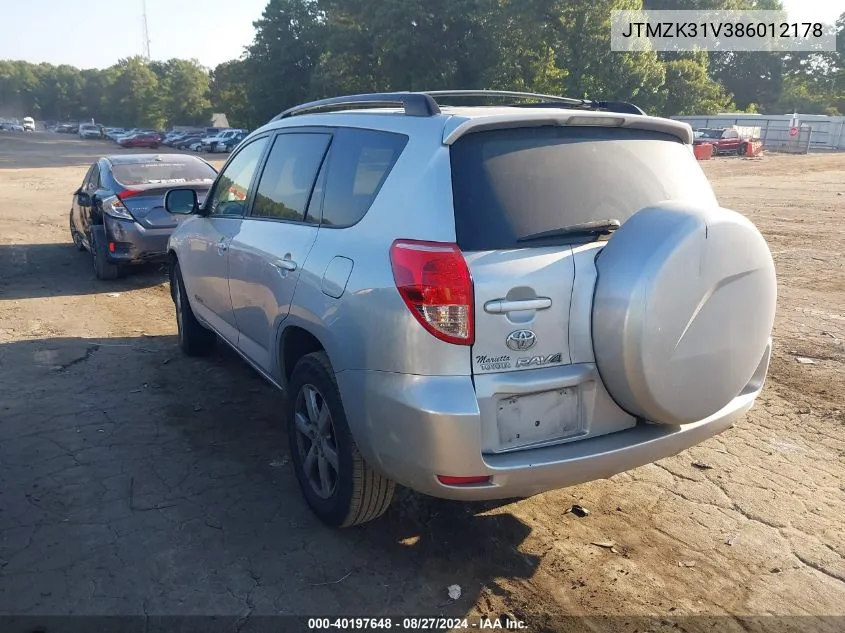 JTMZK31V386012178 2008 Toyota Rav4 Limited V6