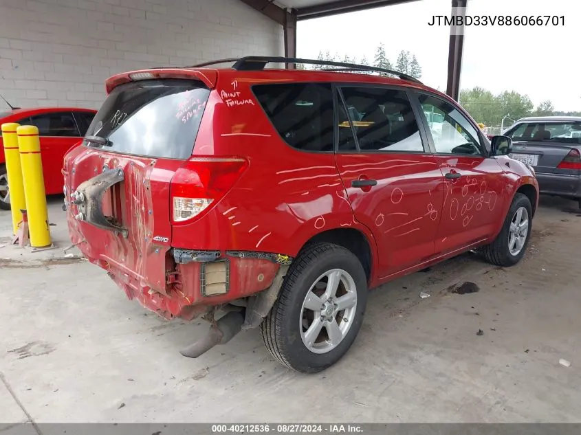 2008 Toyota Rav4 VIN: JTMBD33V886066701 Lot: 40212536