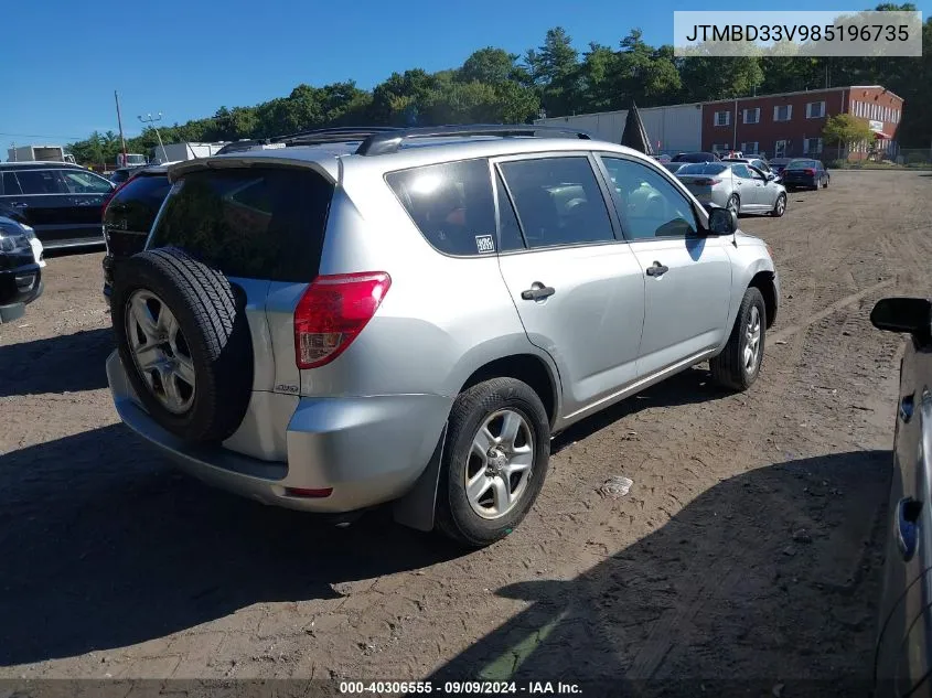 2008 Toyota Rav4 VIN: JTMBD33V985196735 Lot: 40306555