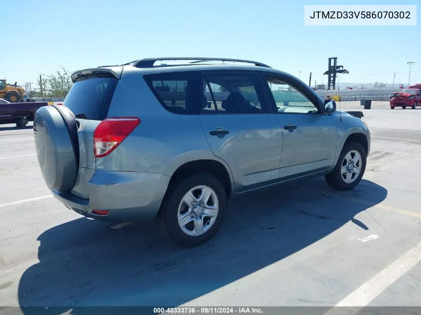 2008 Toyota Rav4 VIN: JTMZD33V586070302 Lot: 40333736