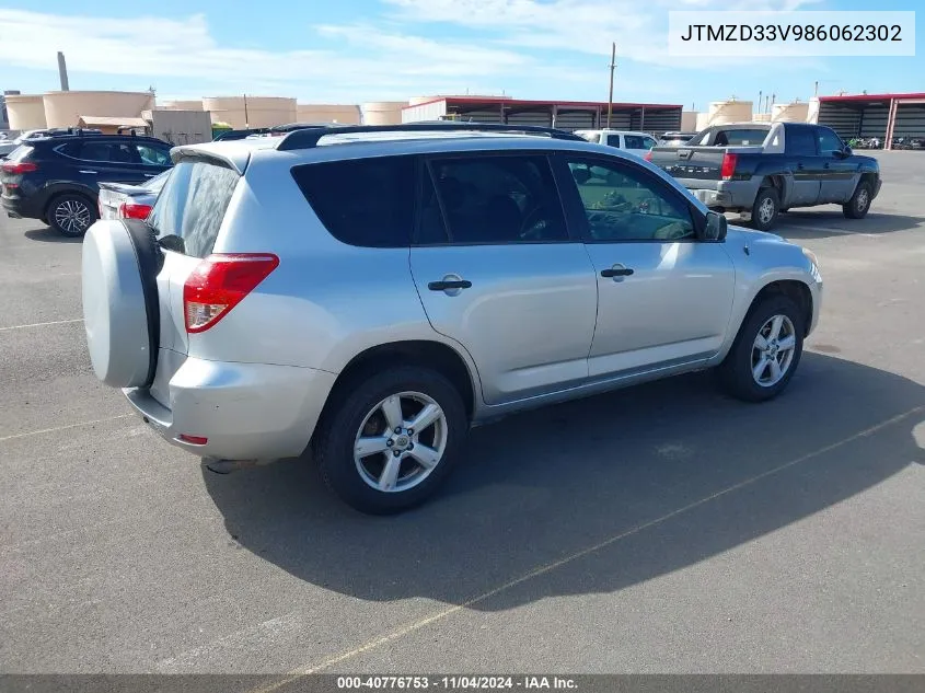 2008 Toyota Rav4 VIN: JTMZD33V986062302 Lot: 40776753