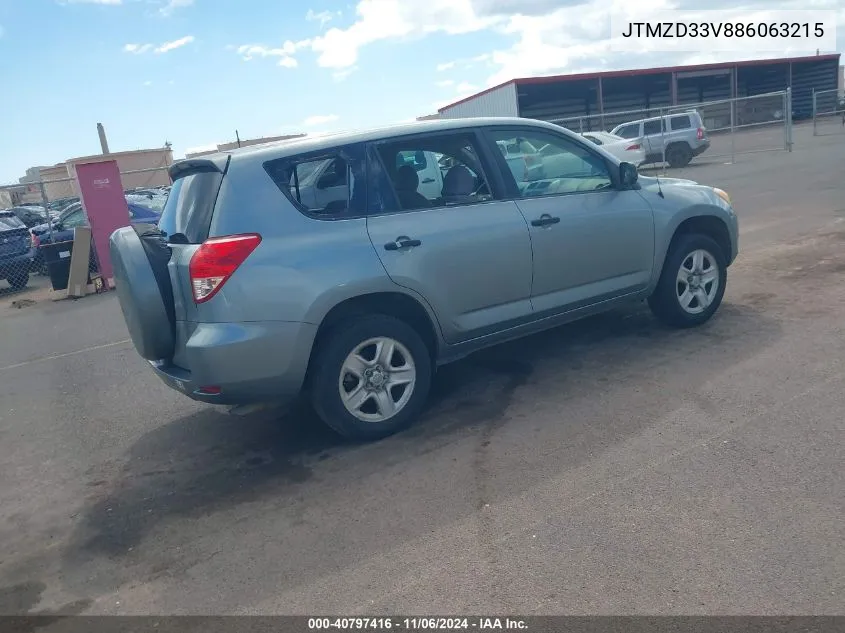 2008 Toyota Rav4 VIN: JTMZD33V886063215 Lot: 40797416