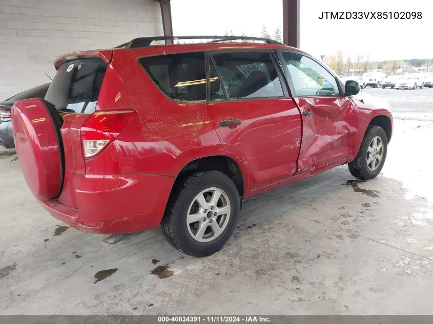 2008 Toyota Rav4 VIN: JTMZD33VX85102098 Lot: 40834391