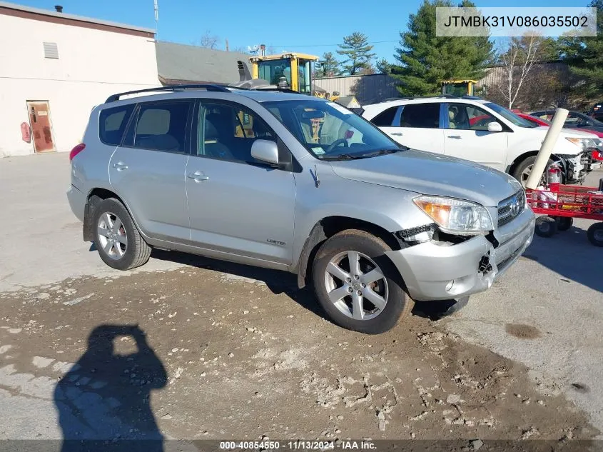 2008 Toyota Rav4 Limited V6 VIN: JTMBK31V086035502 Lot: 40854550