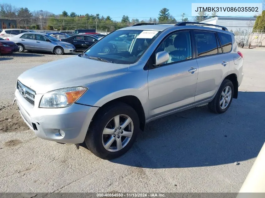 2008 Toyota Rav4 Limited V6 VIN: JTMBK31V086035502 Lot: 40854550