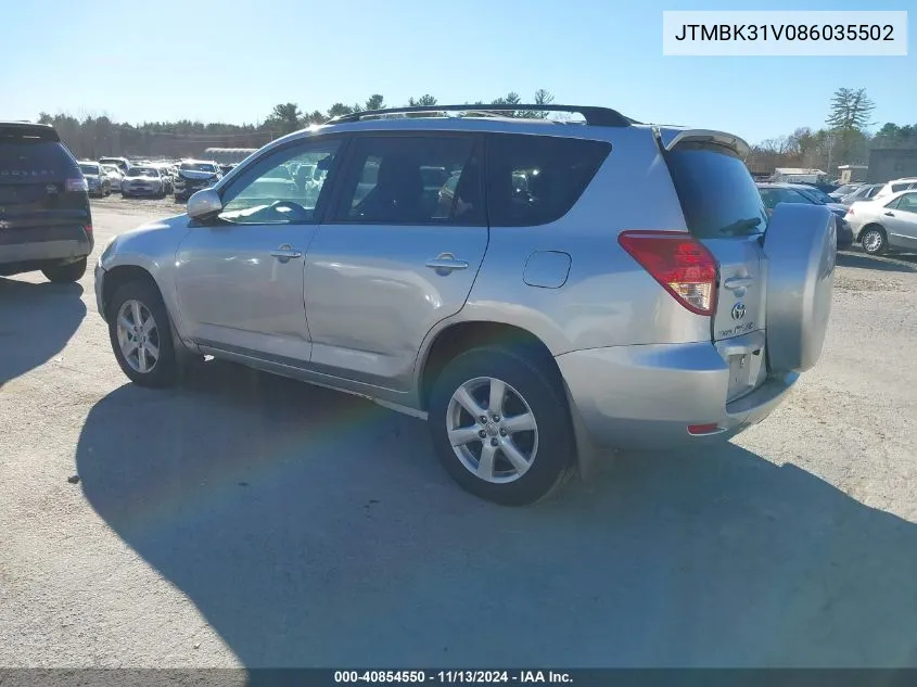 2008 Toyota Rav4 Limited V6 VIN: JTMBK31V086035502 Lot: 40854550