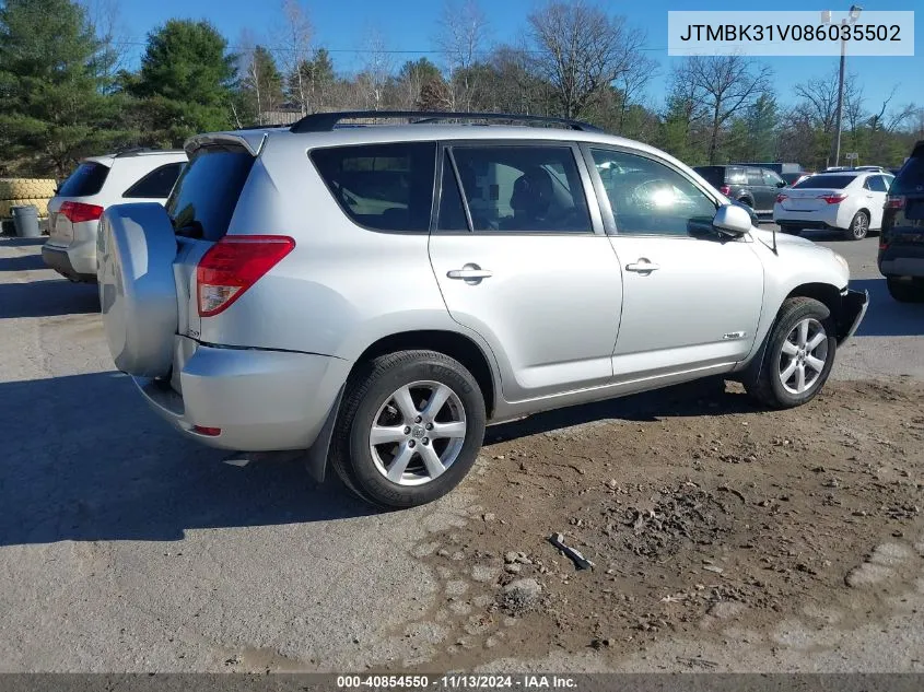 2008 Toyota Rav4 Limited V6 VIN: JTMBK31V086035502 Lot: 40854550