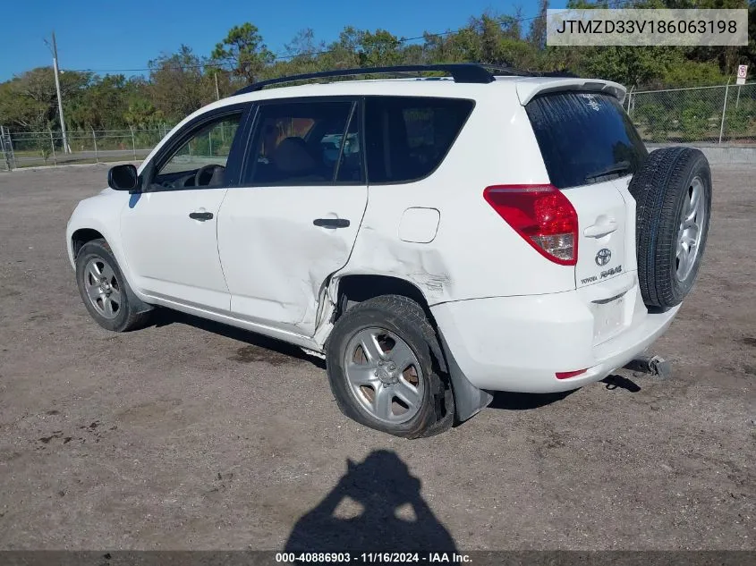 2008 Toyota Rav4 VIN: JTMZD33V186063198 Lot: 40886903