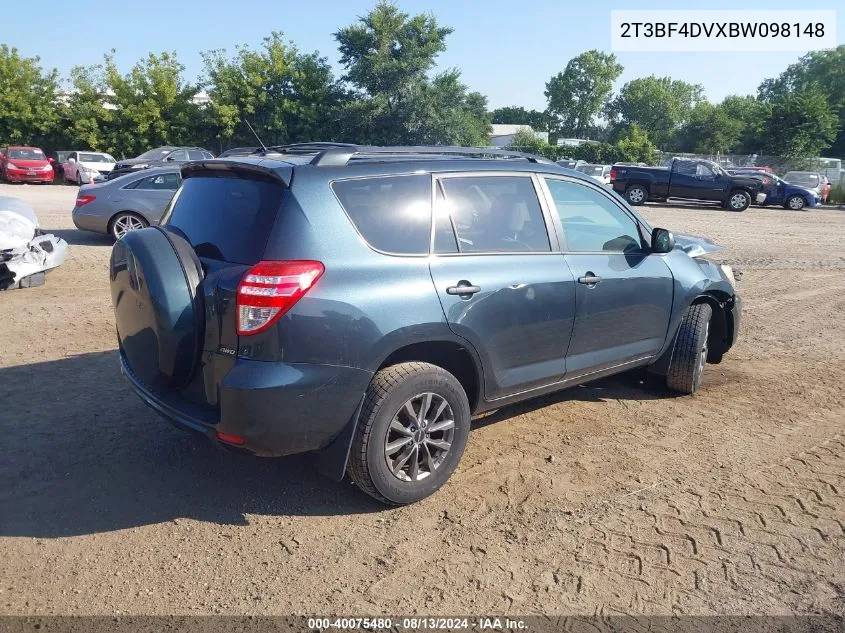 2011 Toyota Rav4 VIN: 2T3BF4DVXBW098148 Lot: 40075480