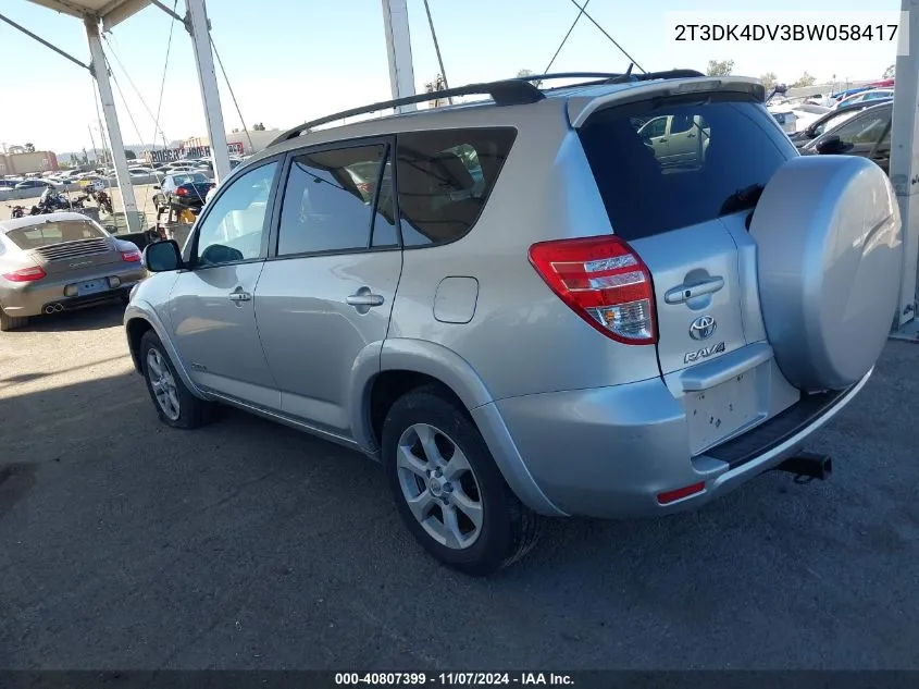 2T3DK4DV3BW058417 2011 Toyota Rav4 Limited