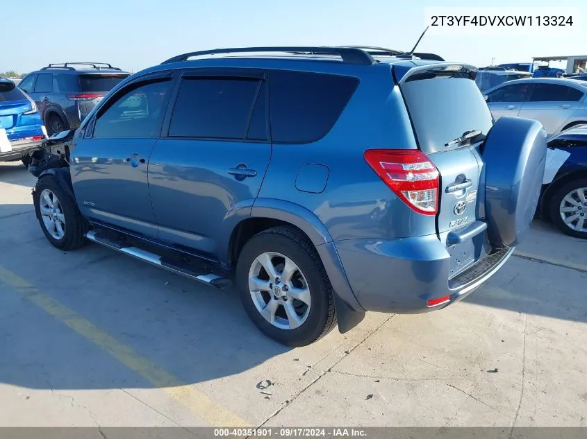 2T3YF4DVXCW113324 2012 Toyota Rav4 Limited