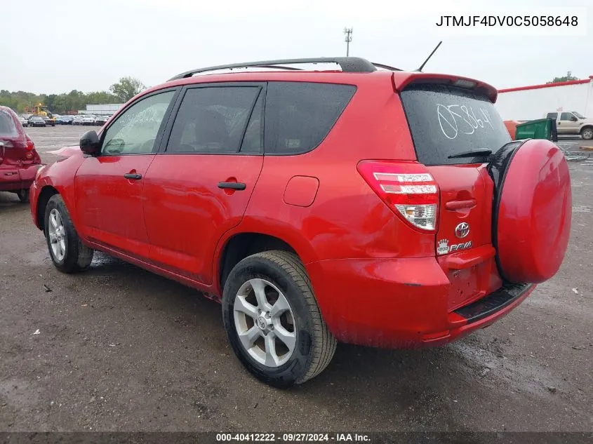 2012 Toyota Rav4 VIN: JTMJF4DV0C5058648 Lot: 40412222