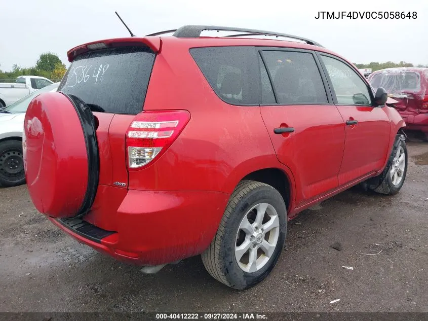 2012 Toyota Rav4 VIN: JTMJF4DV0C5058648 Lot: 40412222