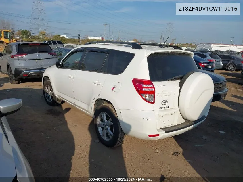 2012 Toyota Rav4 VIN: 2T3ZF4DV1CW119016 Lot: 40702355