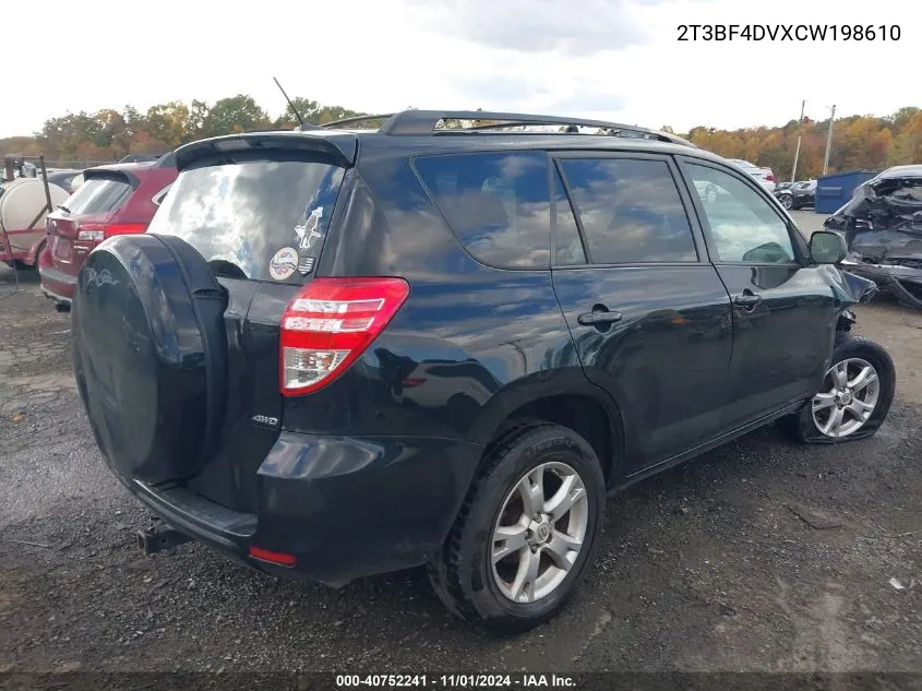 2012 Toyota Rav4 VIN: 2T3BF4DVXCW198610 Lot: 40752241